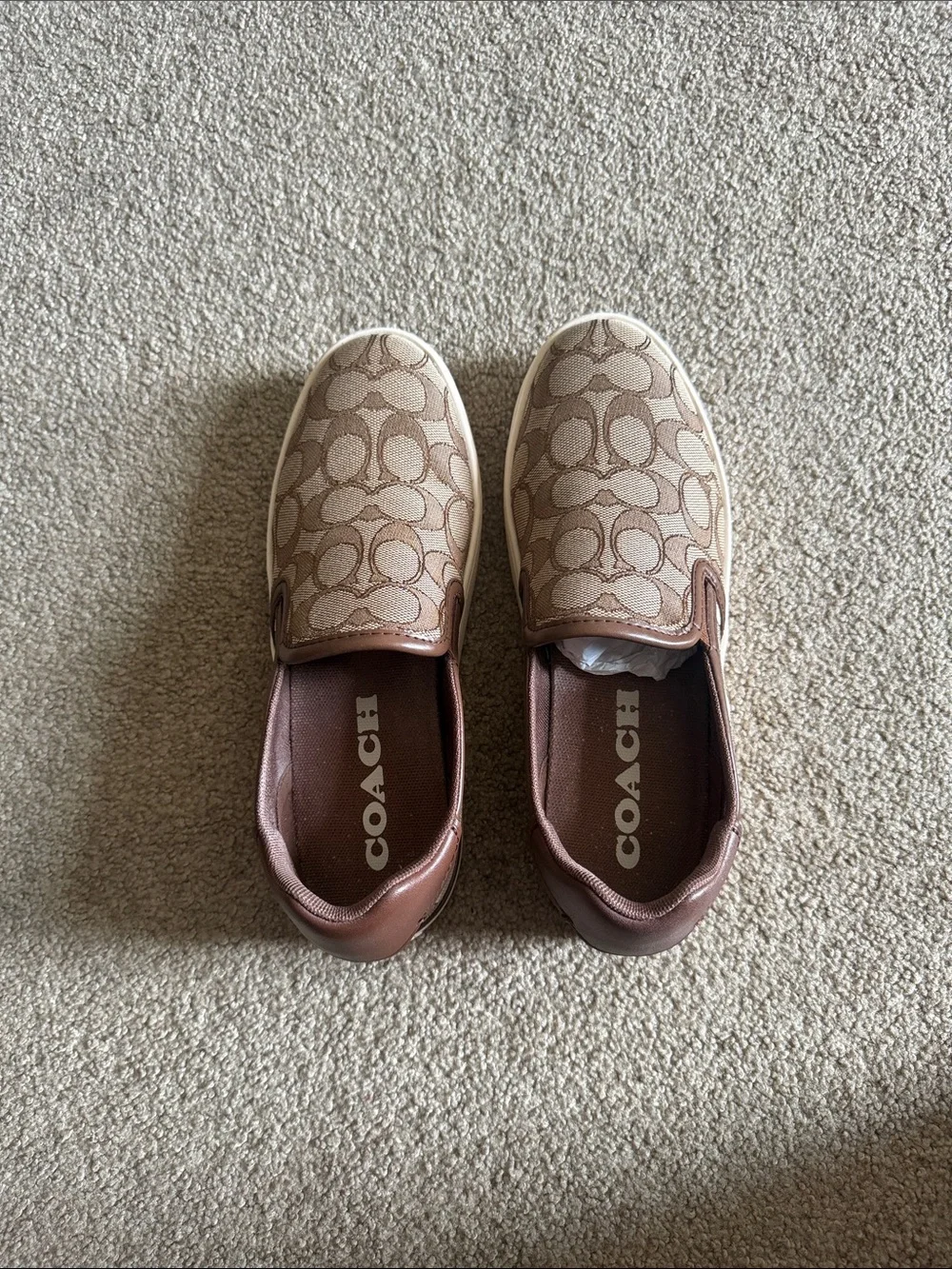 Coach Signature Slip-On Moccasins in Brown and Tan